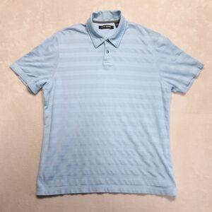 John Henry Mens Cotton Blend Polo Large Light Blue Textured Stripe